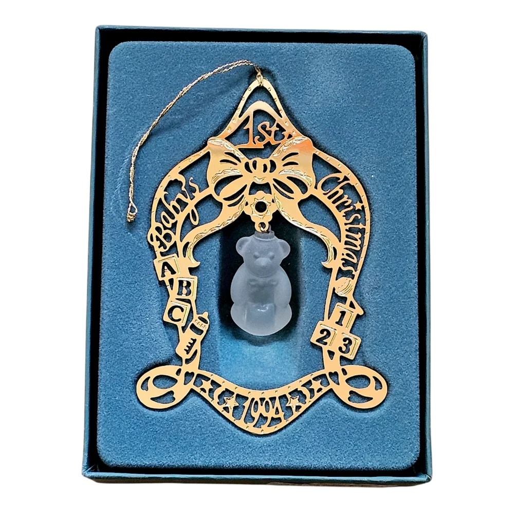 1994 Lenox Baby's 1st Christmas Gold Filigree & Glass Bear Ornament - Picture 3 of 10